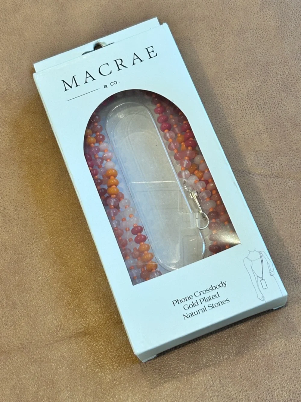 MACRAE & CO. Phone Crossbody Gold Plated Natural Stones Universal Orange Hue NIB